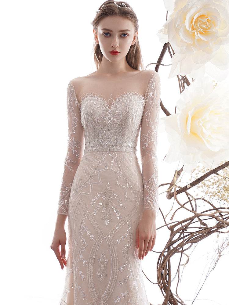 Women's Fashion Fishtail Long Sleeve Wedding Dresses - Mubimart