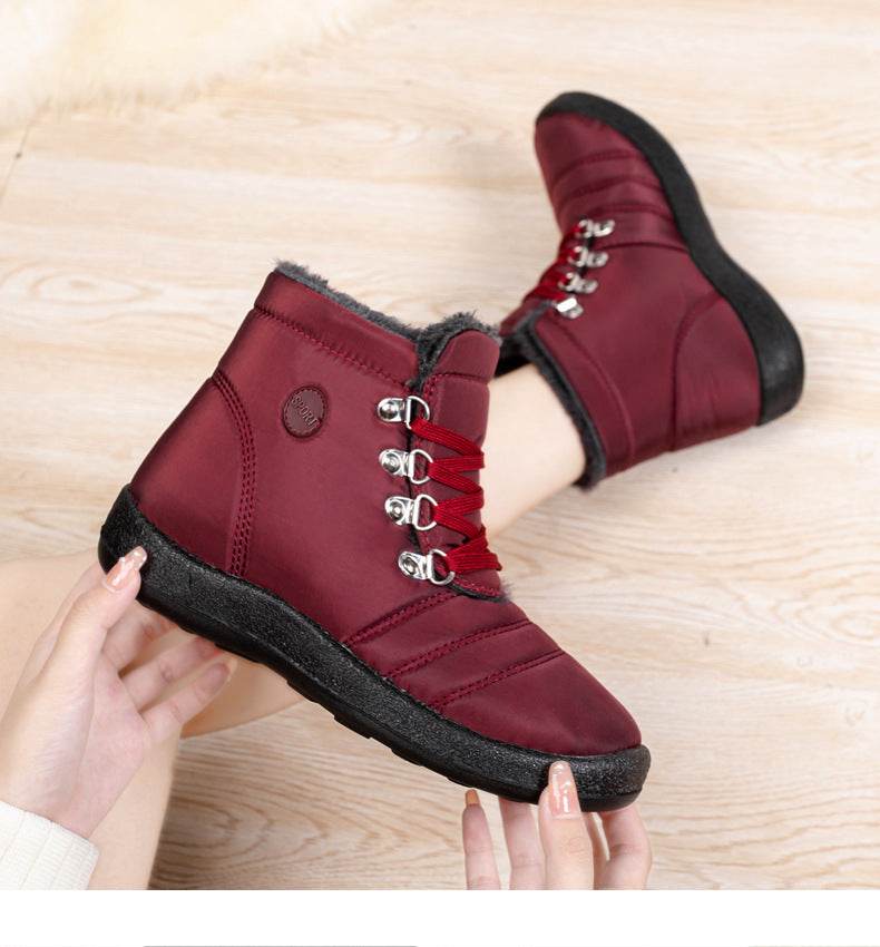 Hiking Shoes Warm Women's Snow Boots Lace-up Waterproof - Mubimart