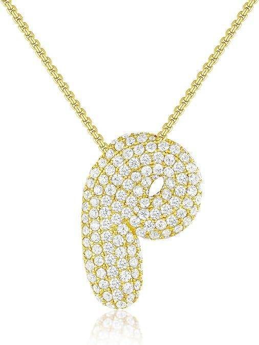 Brass Zircon Balloon English Letter Necklace - Mubimart
