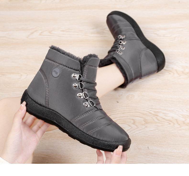 Hiking Shoes Warm Women's Snow Boots Lace-up Waterproof - Mubimart