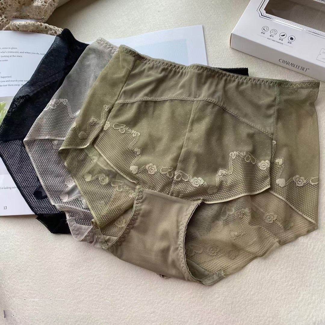 Three Pcs Boxed Women's High Waist Lace Panties - Mubimart