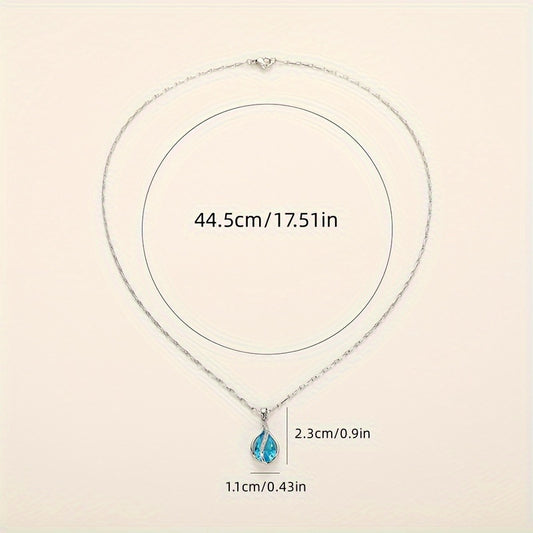 Sea Blue Heart Water Drop Zircon Pendant Clavicle Chain