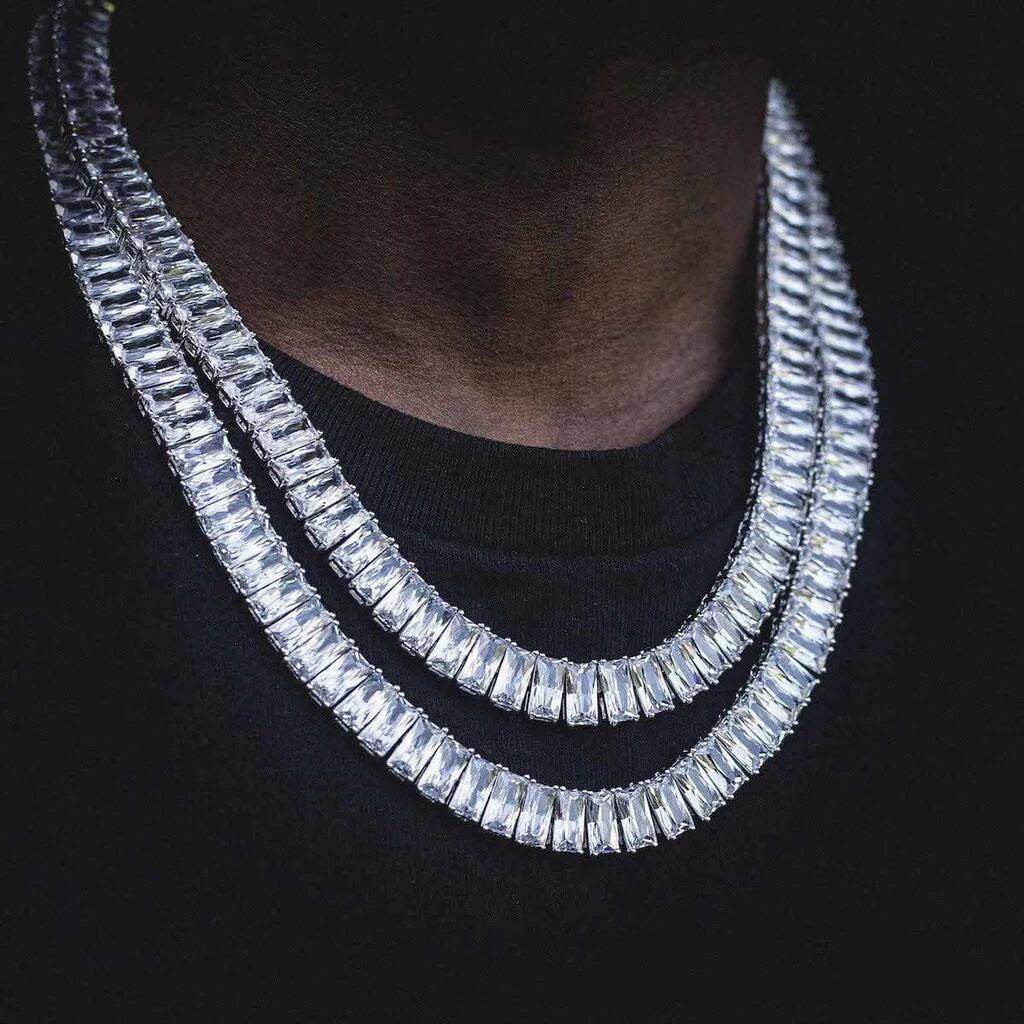 Mens Fashion Simple Rectangular Zirconia Hip Hop Necklace - Mubimart