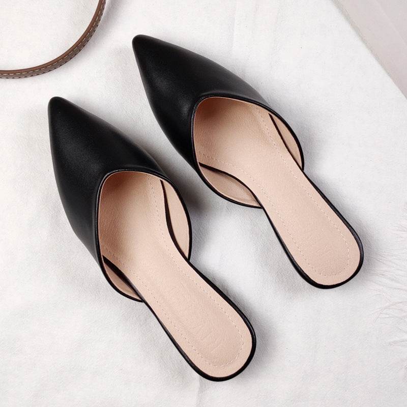 Closed Toe Half Sandals Women's Pointed Toe Flat For Outdoors Lazy Slippers - Mubimart