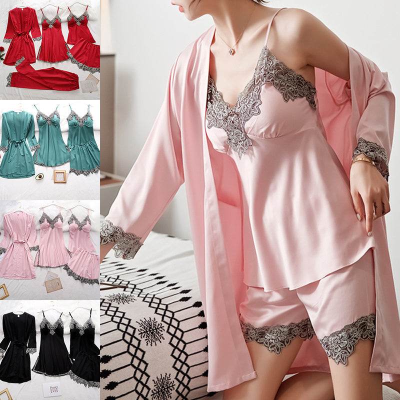 5pcs Pajama Set Women Kimono Robes Sets With Camisole And Pants - Mubimart