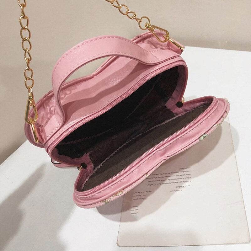 Lace peach heart lock women bag shoulder bag - Mubimart