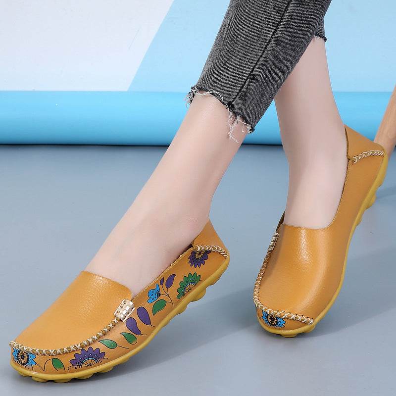 Flowers Loafers Women Flat Shoes With Sewing Thread Soft Shoes - Mubimart