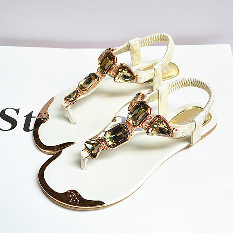 Sandalen Dames Nieuwe Zomer Sandalen Dames Schoenen Casual Elastische Band Crystal Platte Sandalen Licht Slijtvast Antislip Dames Sandalen