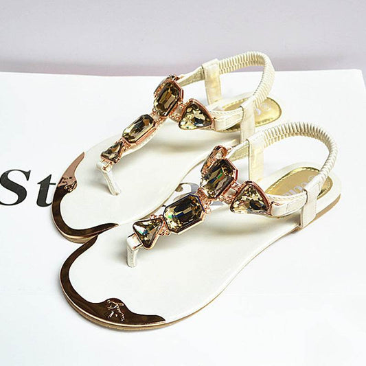 Sandals Women New Summer Sandals Women Shoes Casual Elastic Band Crytal Flat Sandals Light Wearproof Nonslip Women Sandals - Mubimart
