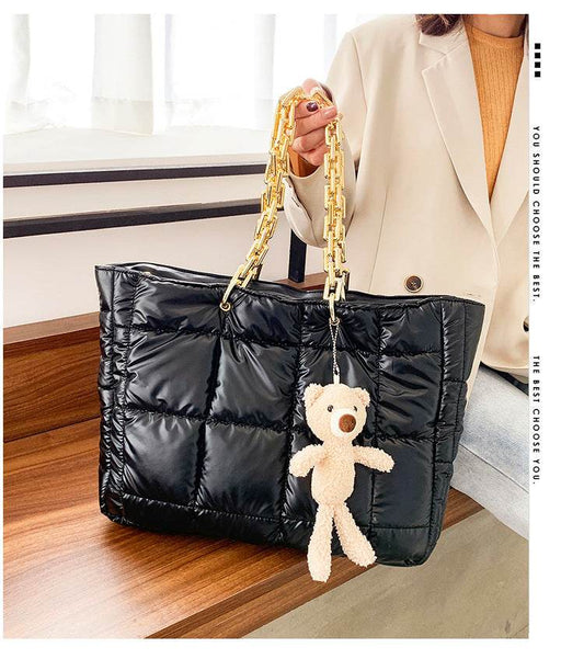 Thick Chain Tote Bags for Women Leather Big Shoulder Bag Ladies Large Capacity Shopper Purse Luxury Handbag - Mubimart