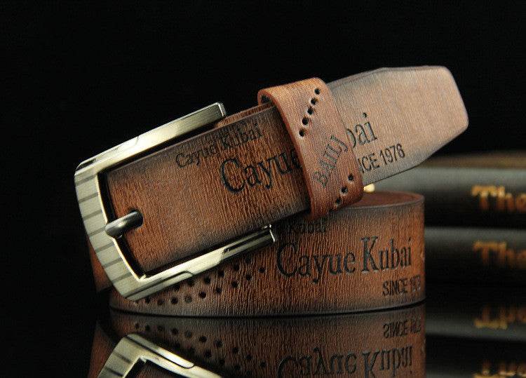 Pin buckle belt men's belt retro hollow casual belt - Mubimart
