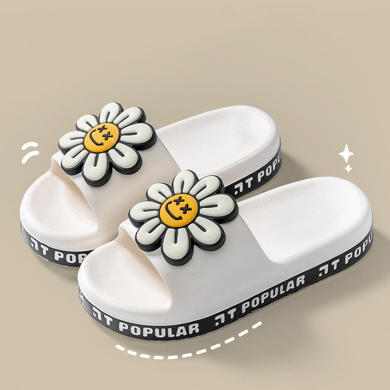 Summer Flower Slippers Women New Fashion Letter Garden Shoes Indoor Anti-Slip Floor Bathroom Bathing Home Slipper - Mubimart -  