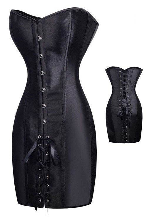 Special Long Waist Corsets and Bustiers Gothic Clothing Black Faux Leather Corset Dress Hot Spiked Waist Shaper Corset - Mubimart