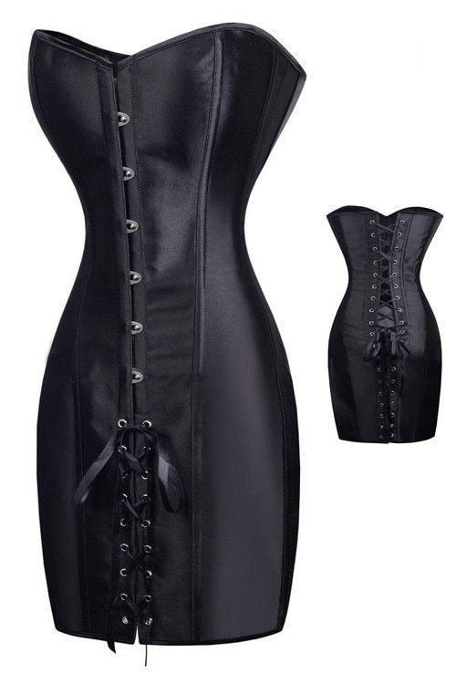 Special Long Waist Corsets and Bustiers Gothic Clothing Black Faux Leather Corset Dress Hot Spiked Waist Shaper Corset - Mubimart - Corset dress 