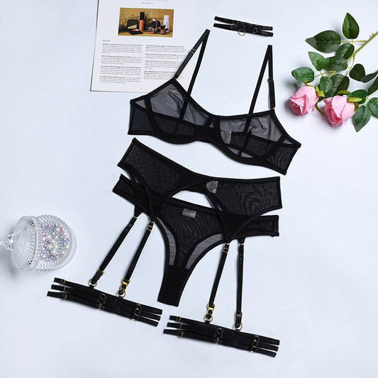 Three-piece Sexy Lingerie Garter Belt - Mubimart