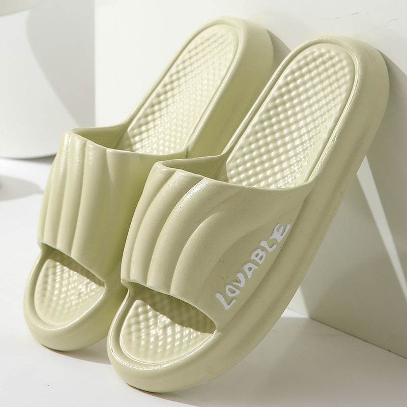 Summer Stripe Letter Design Home Slippers Thick Sole Non-slip Floor Bathroom Slipper For Women Men House Shoes - Mubimart