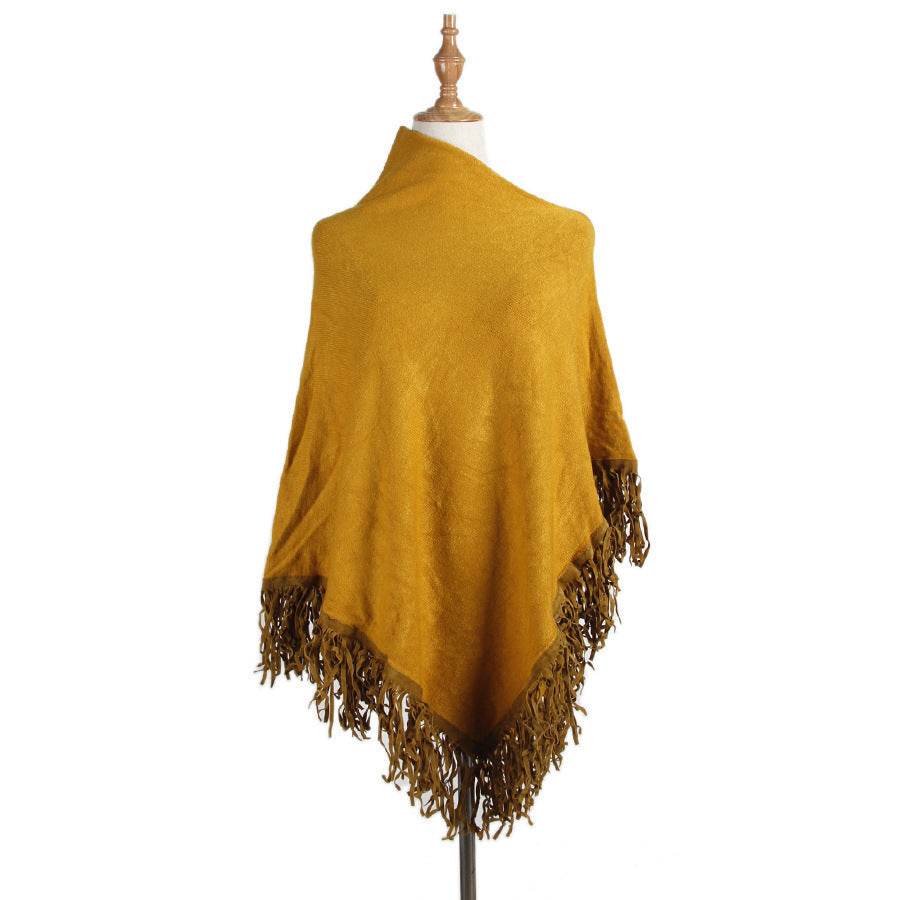 Fringed cloak shawl - Mubimart