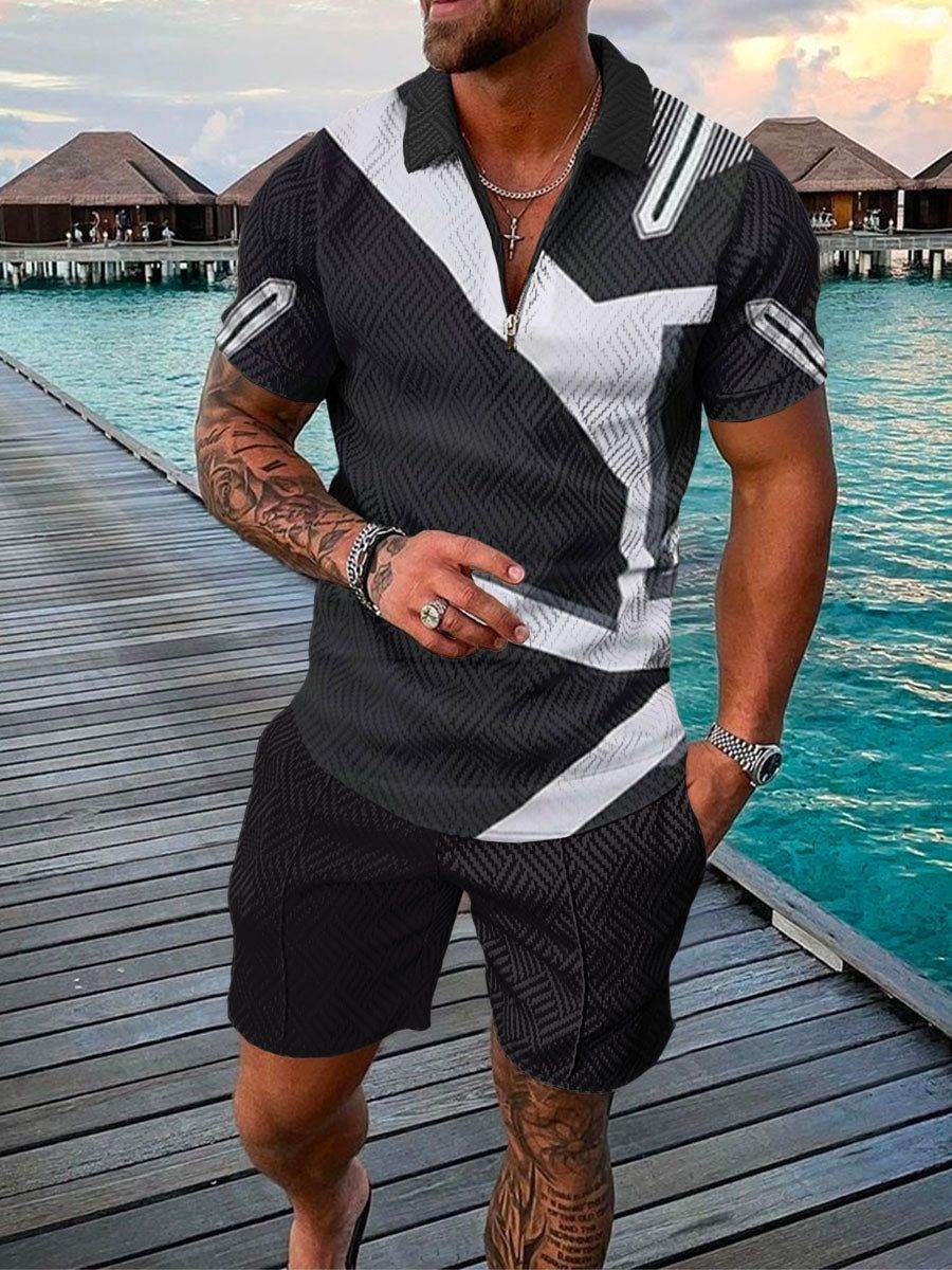 Polo Shirt Suit Men's Casual 3D Printed Polo Shirt Shorts - Mubimart