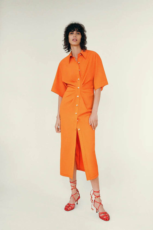 Pleated shirt dress - Mubimart