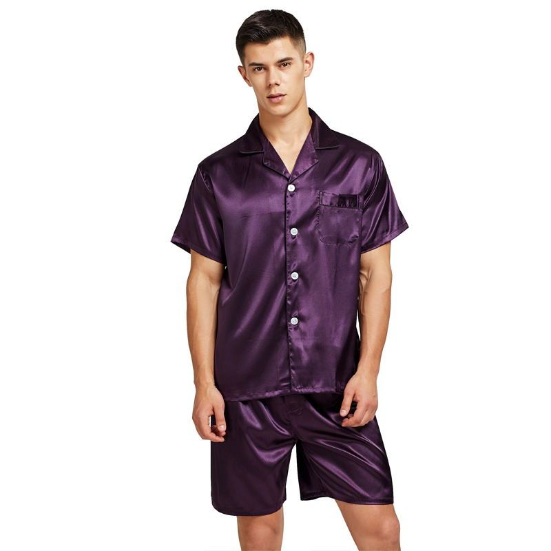 Men's Stain Silk Pajama Set Men Pajamas Silk - Mubimart -  