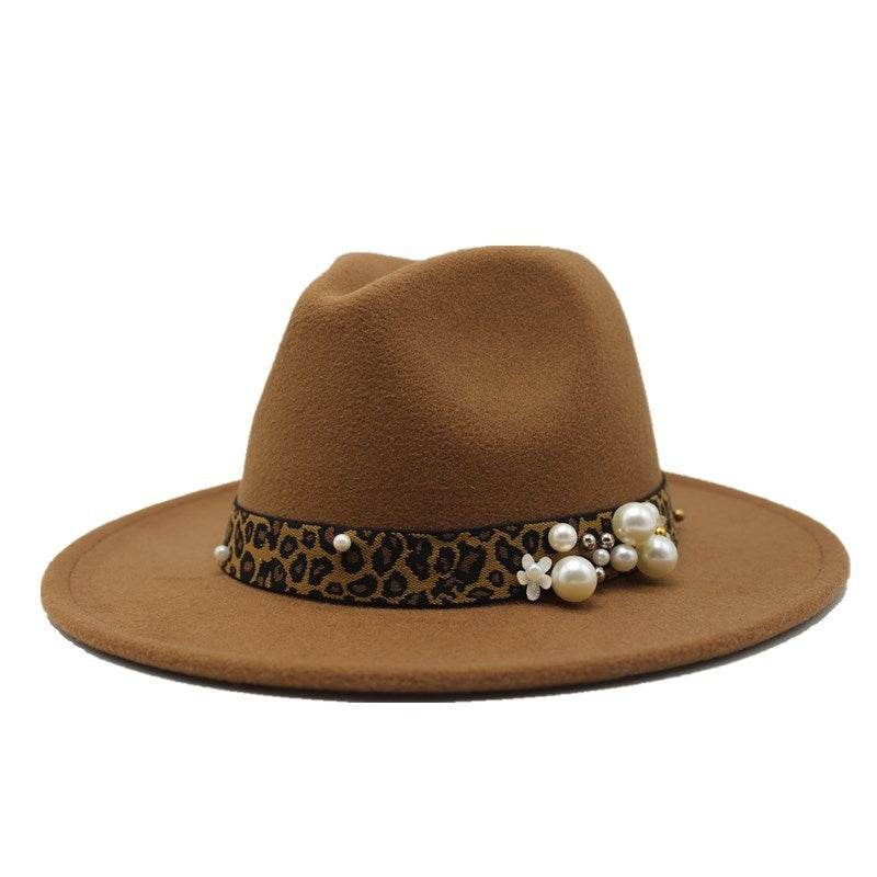 Winter wool Fedoras For Women Wide Brim Felt Hat - Mubimart
