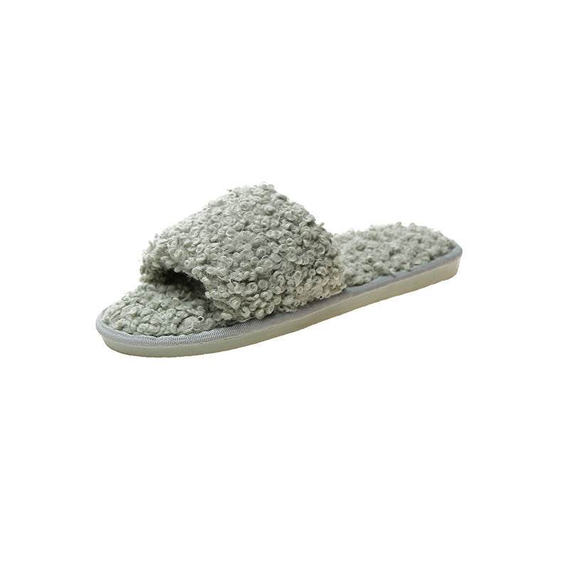 Sheep curl women slippers suitable for non-slip cotton slippers - Mubimart