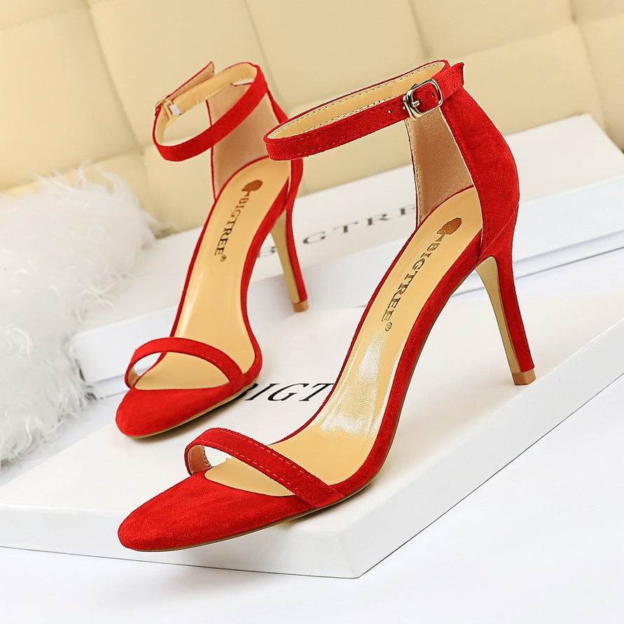 High-heeled suede open-toe pumps - Mubimart