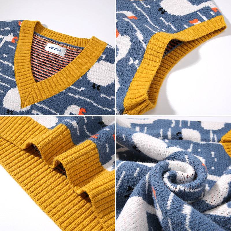 Little duck pattern sweater vest vest - Mubimart