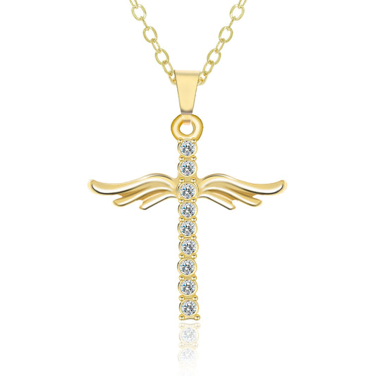 Angel Wings Cross Pendant Necklace For Woman With O Type Stainless Steel Chain Necklace Jewelry Gift