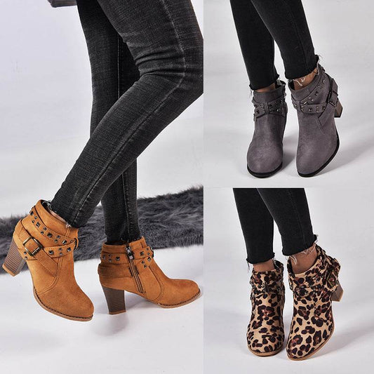 Studded High Heel Booties - Mubimart