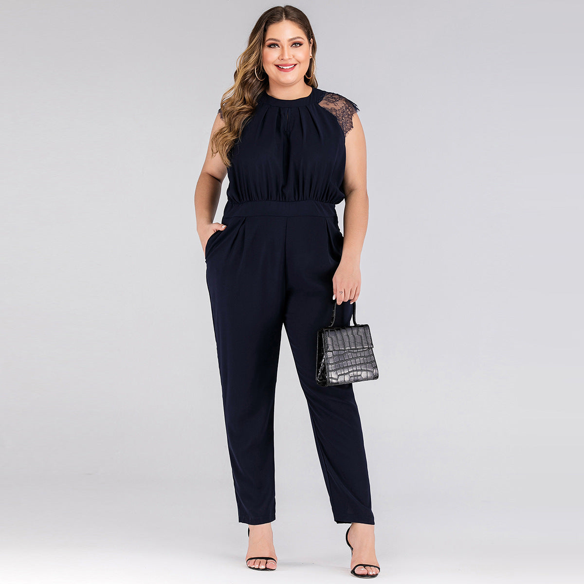 Plus size women's lace jumpsuit trousers - Mubimart -  