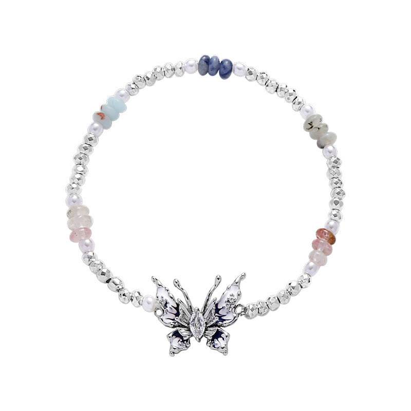 Fancy Butterfly Drop Oil Beaded Bracelet Stretch Jewelry For Women - Mubimart