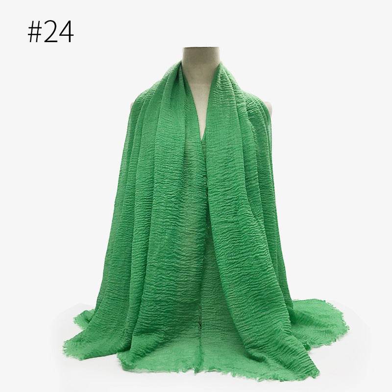 Bubble plain Scarf / cotton scarf fringes women soft solid hijab popular muffler shawls big Pashmina wrap hijab - Mubimart