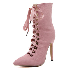 Strappy high heel nude boots