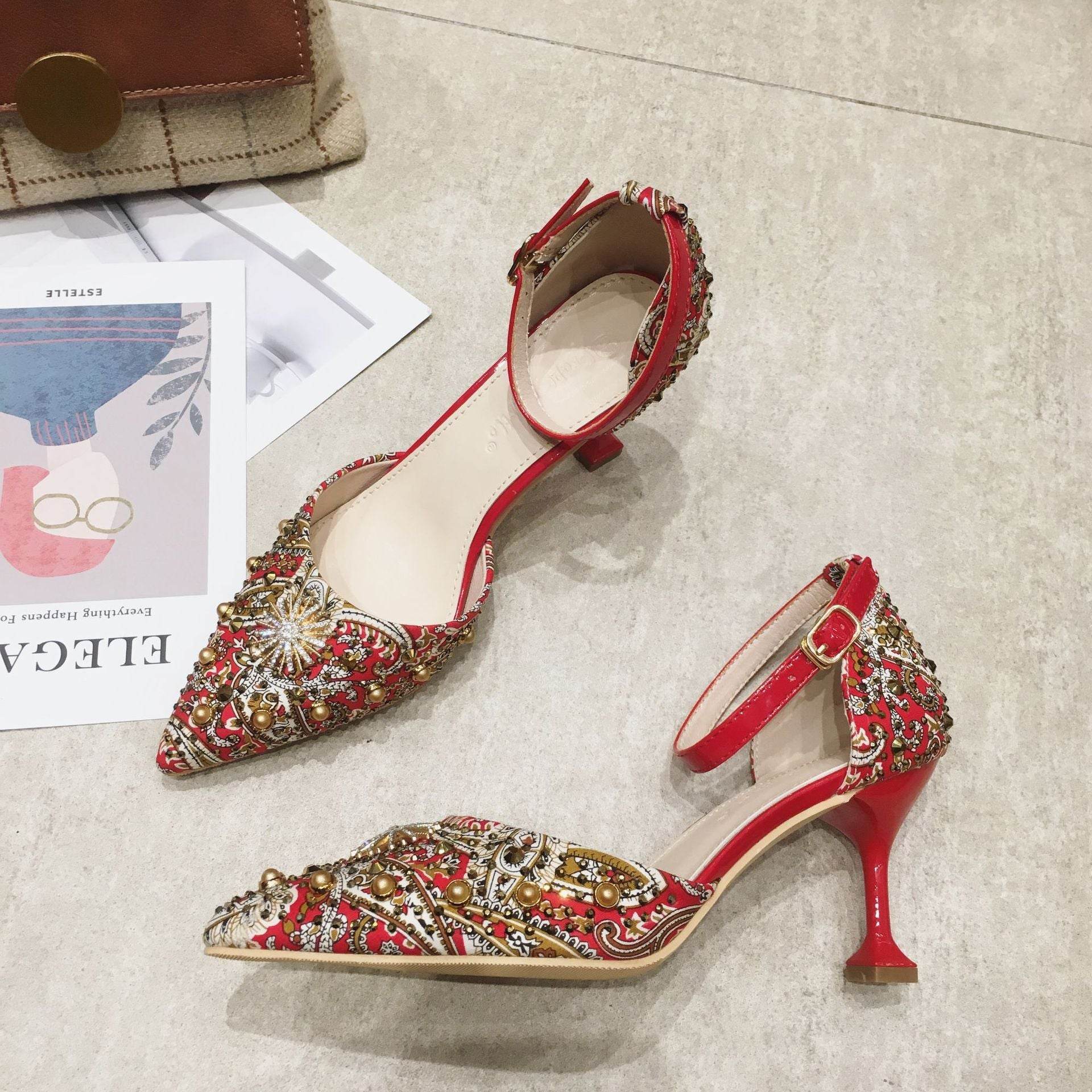 High Heels Red High Heels Female Stiletto Shallow Mouth - Mubimart