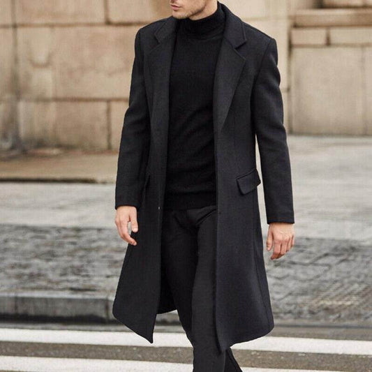 Men's Long Trench Coat Woolen Coat - Mubimart