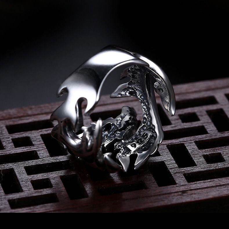 Flame Dragon Silver Ring Men - Mubimart