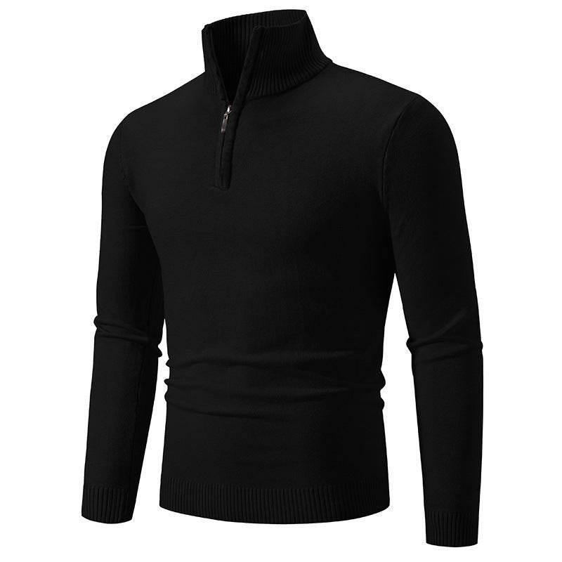 Zip-up Turtleneck Pullover Men's Long Sleeved Sweater - Mubimart