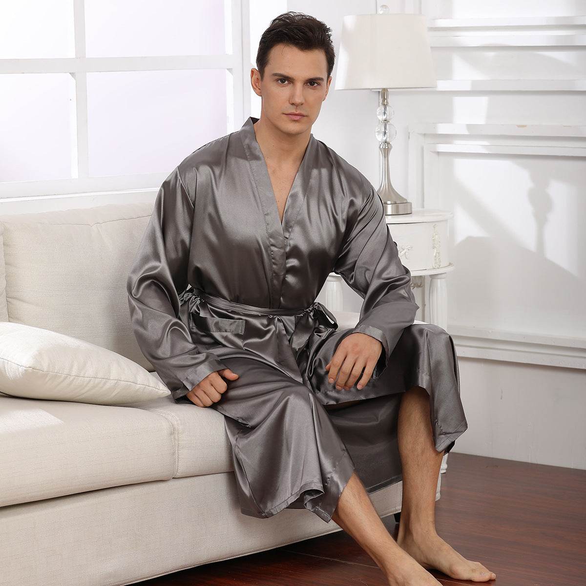 Men's Robe Ultra-thin Cardigan Nightgown Loose Plus Size - Mubimart