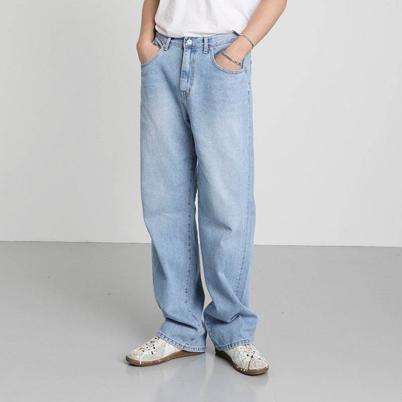 Men's Loose Washable Wide Leg Jeans - Mubimart