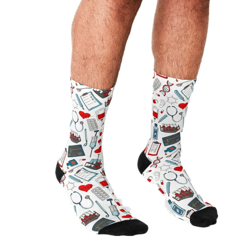 Men's Cartoon Unique Europe And America Cross Border Athletic Socks Digital Printing Lovers' Socks - Mubimart -  