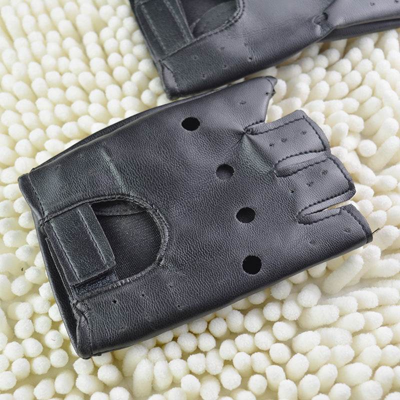 Men's Half Finger Hollow Leather Gloves - Mubimart