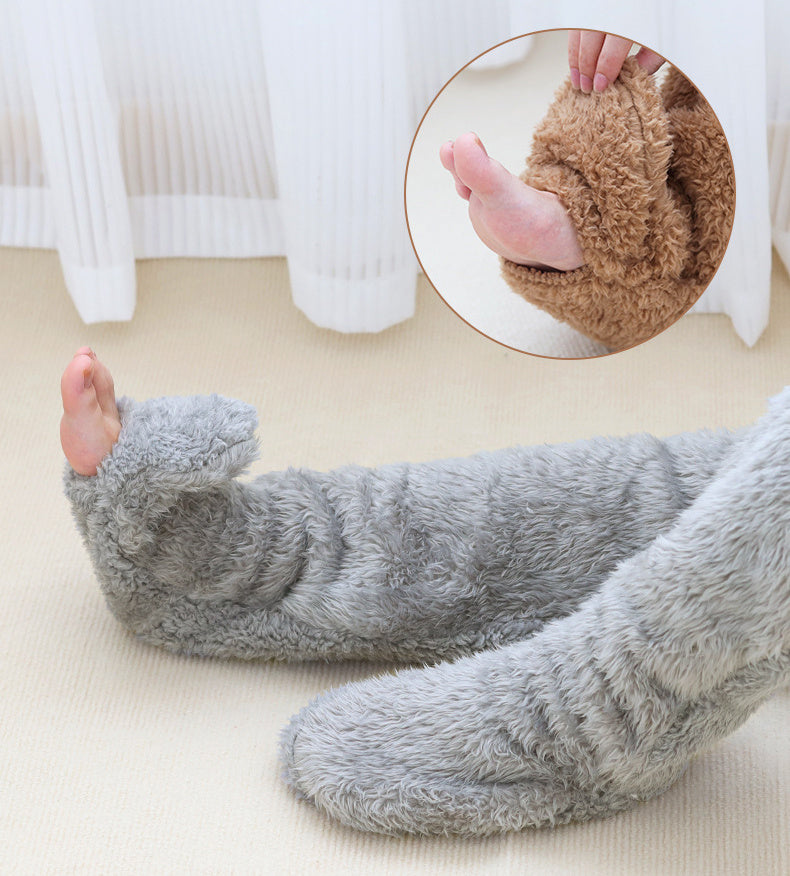 Over Knee High Fuzzy Long Socks Winter Warm Cold Leg Knee Joint Cold-proof Stockings Home Floor Sleeping Socks - Mubimart - Fuzzy socks 