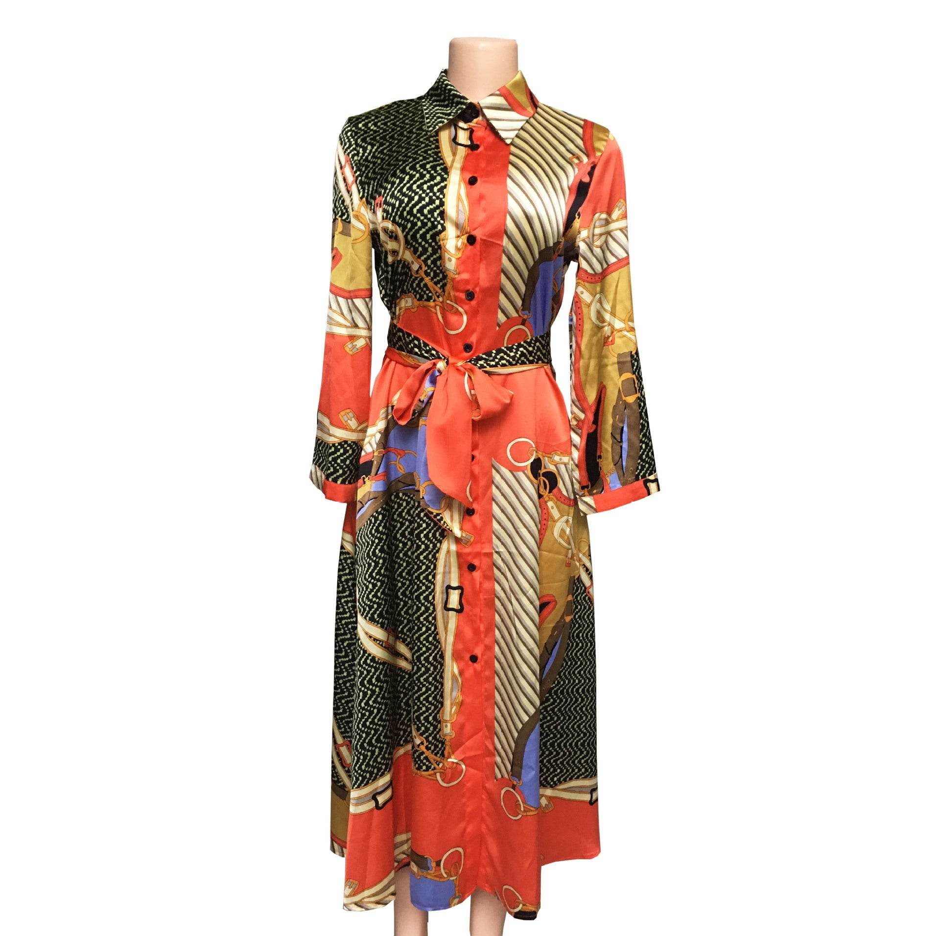 Silky satin shirt dress - Mubimart