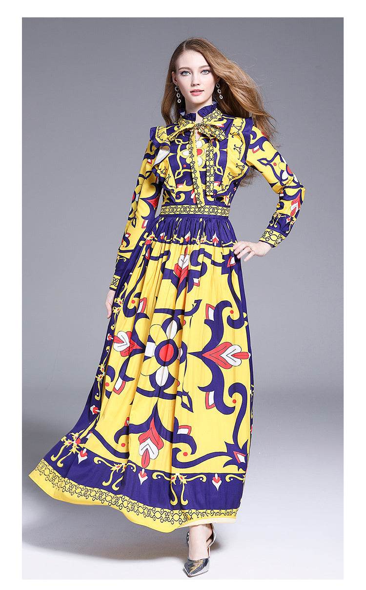 Printed pleated maxi dress - Mubimart