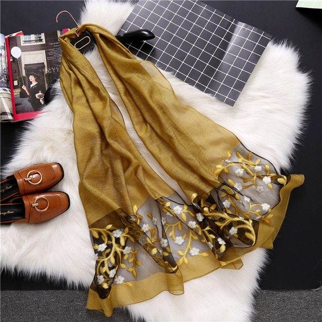 new brand women scarf fashion hollow Embroidery silk scarves lady shawls and wraps spring summer sunscreen beach stoles - Mubimart