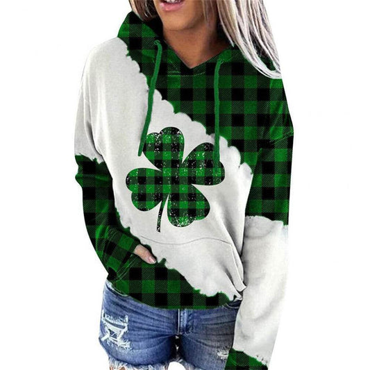 Women Sweatshirts Lucky Grass Print Streetwear Sweatshirts Hoodie Pullover Loose Casual Hooded Tops Clothes - Mubimart