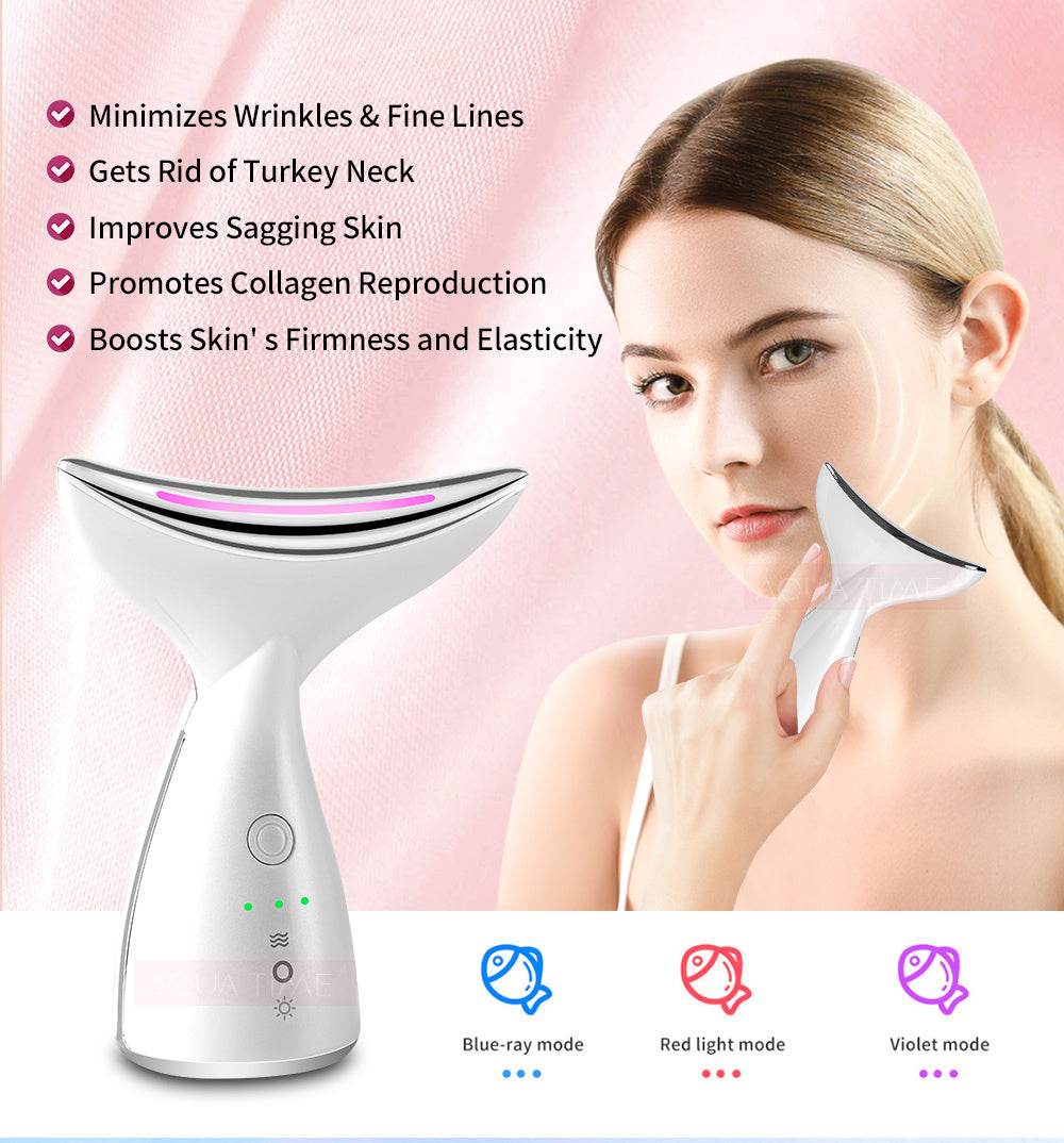 EMS Microcurrent Neck Face Beauty Device With 3 Colors LED Photon Therapy Skin Tighten Reduce Double Chin Face Lifting Devices - Mubimart