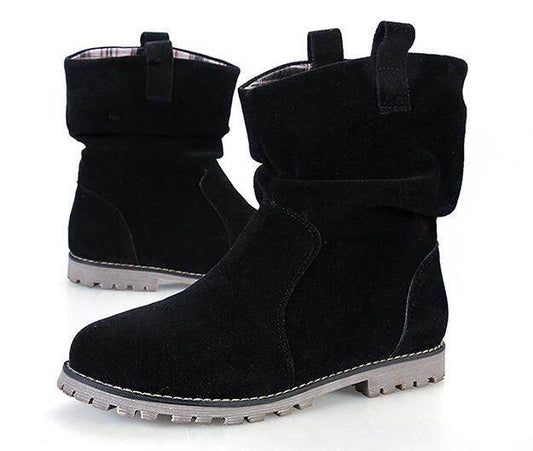 Lady's Mid-calf Boots Round Toe Wrinkled Boots Big Code - Mubimart