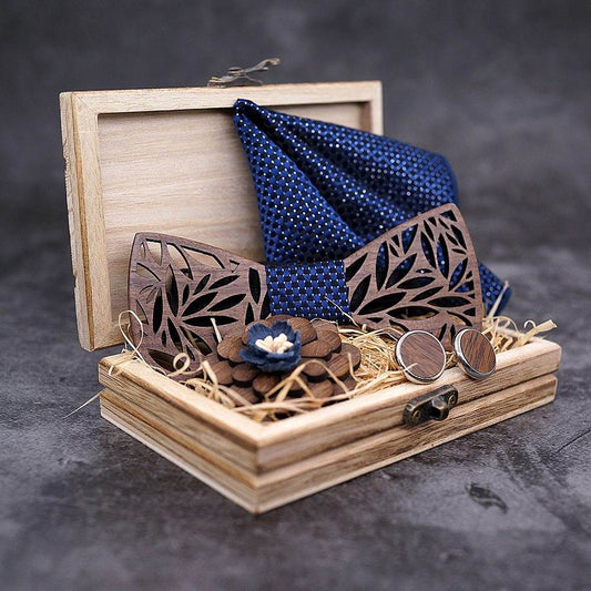 Wooden bow tie bow boutonniere suit - Mubimart